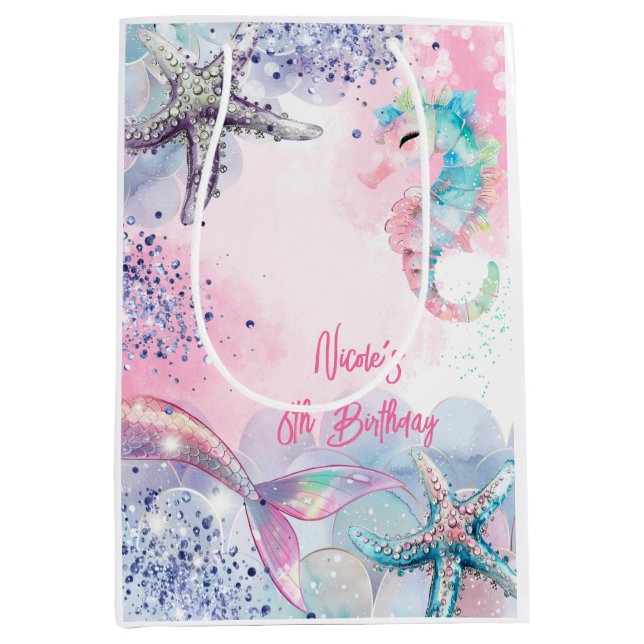 Bolsa De Regalo Mediana Bash de cumpleaños de sirena mágica submarina (Anverso)