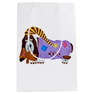 Bolsa De Regalo Mediana Basset Hound en pijama con oso de peluche