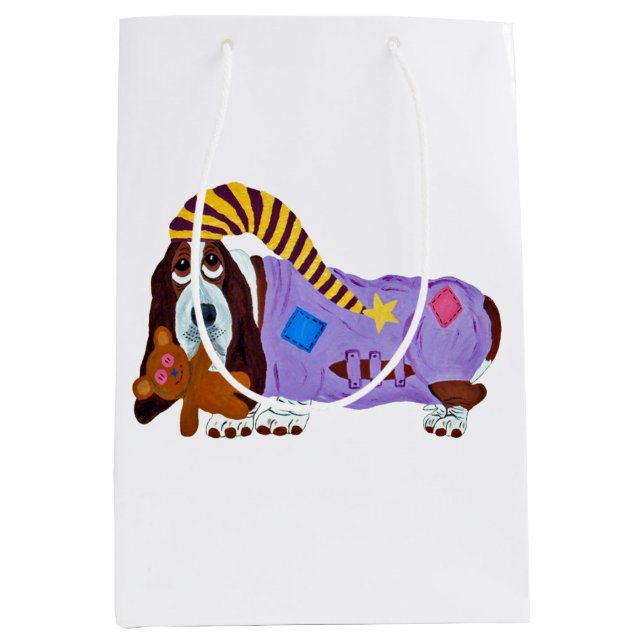 Bolsa De Regalo Mediana Basset Hound in PJs with teddy bear (Anverso)