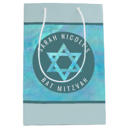 Bolsa De Regalo Mediana Bat Mitzvah Blue Opal Magen David Personalizado