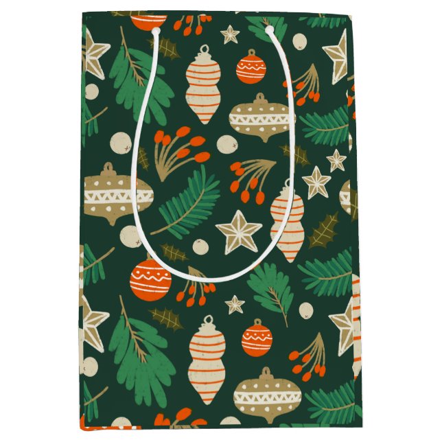 Bolsa De Regalo Mediana Baubles navidades y verde follaje invernal (Anverso)