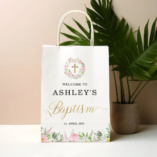 Bolsa De Regalo Mediana Bautismo Chica de oro rosado