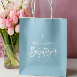 Bolsa De Regalo Mediana Bautismo moderno de niño azul