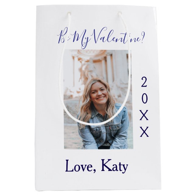 Bolsa De Regalo Mediana Be my valentine love name purple year photo simple (Anverso)