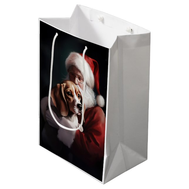 Bolsa De Regalo Mediana Beagle con Navidades festivos de Santa Claus (Angulo Anverso)
