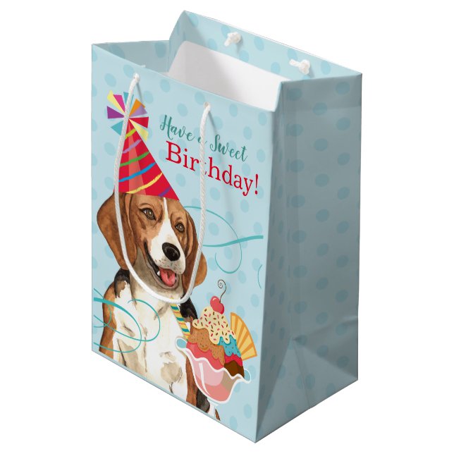 Bolsa De Regalo Mediana Beagle dulce del cumpleaños (Angulo Anverso)