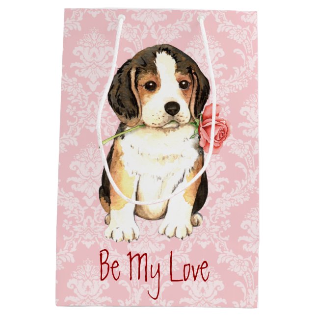 Bolsa De Regalo Mediana Beagle subió tarjeta del día de San Valentín (Reverso)