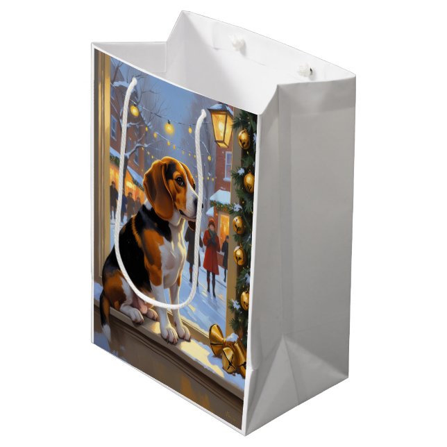 Bolsa De Regalo Mediana Beagle With Christmas Lights Holiday (Angulo Anverso)