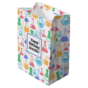 Bolsa De Regalo Mediana Beakers and Flask Fun Science Pattern Cumpleaños