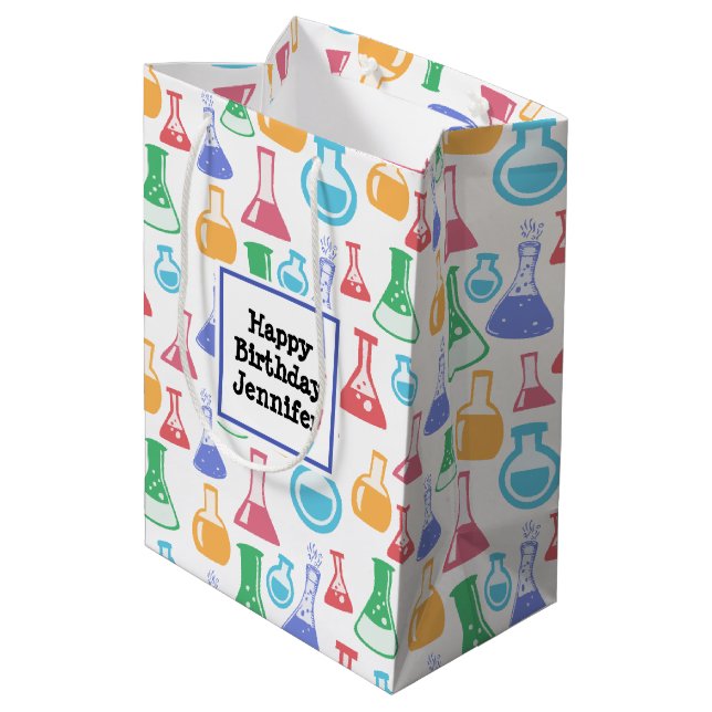 Bolsa De Regalo Mediana Beakers and Flask Fun Science Pattern Cumpleaños (Angulo reverso)