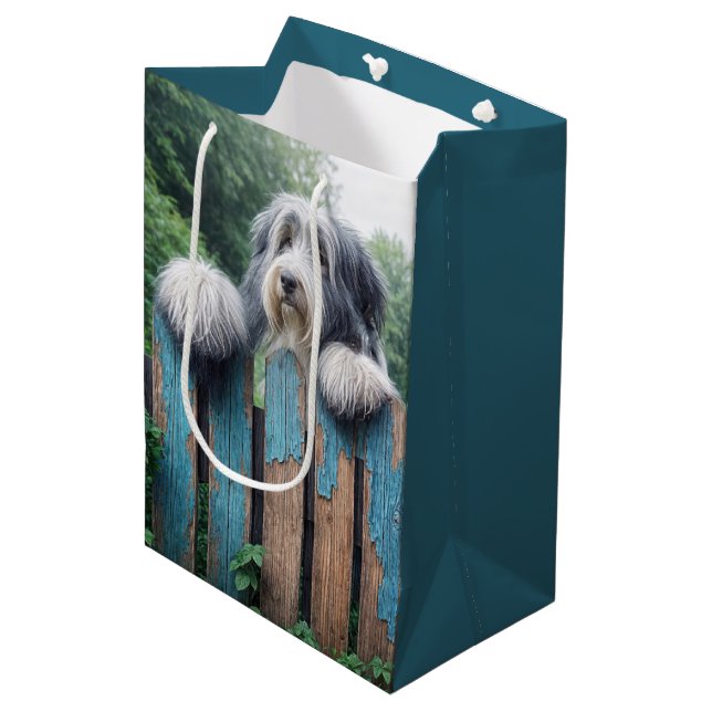 Bolsa De Regalo Mediana Bearded Collie Peeking Over a Fence (Angulo Anverso)