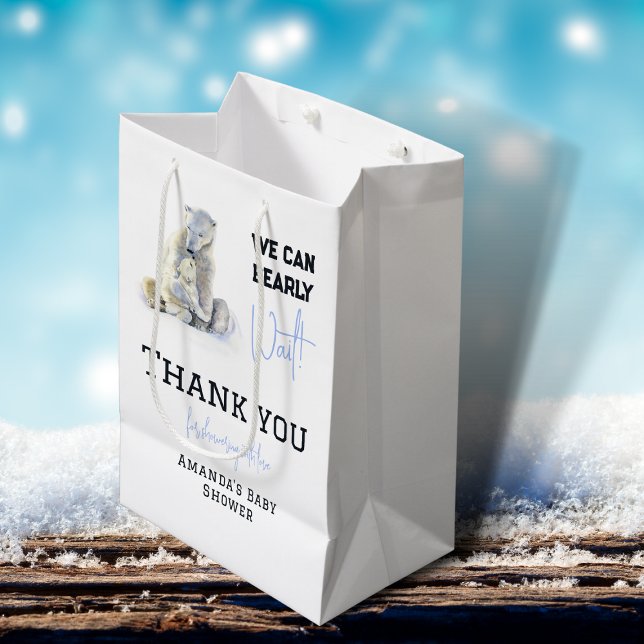 Bolsa De Regalo Mediana Bearly Wait Polar Bear Blue Boy Winter Baby Shower (Subido por el creador)