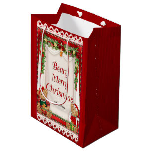 Bolsa De Regalo Mediana Beary Merry Christmas - Nombre del Personalizar