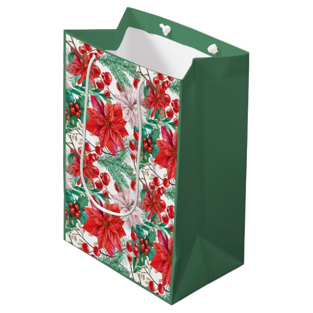 Bolsa De Regalo Mediana Beautiful red and white Christmas poinsettia (Angulo Anverso)