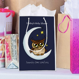 Bolsa De Regalo Mediana Bebé búho lindo Luna Estrellas Ducha Azul