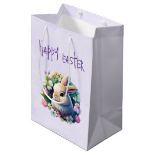 Bolsa De Regalo Mediana Bebé conejo entre coloridas flores de primavera en