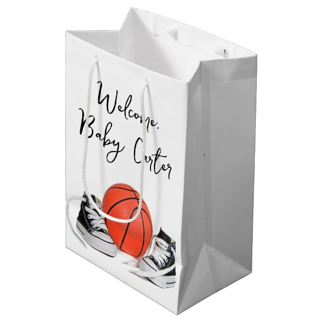 Bolsa De Regalo Mediana Bebé De Bebé Con Baloncesto (Angulo Anverso)