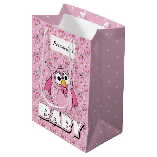 Bolsa De Regalo Mediana Bebé rosado Polka Doted Owl (Angulo Anverso)