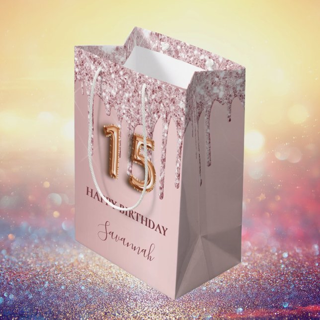 Bolsa De Regalo Mediana Bebidas rosadas de Quinceanera (Subido por el creador)