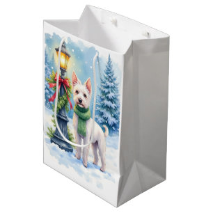 Bolsa De Regalo Mediana Bedlington Terrier Acuarela Poste de Navidad