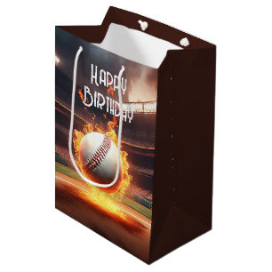 Bolsa De Regalo Mediana Béisbol de cumpleaños en llamas