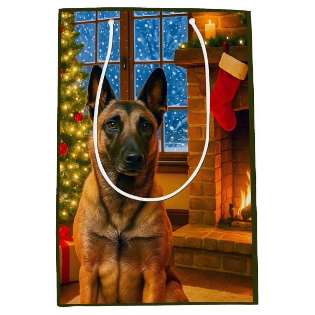 Bolsa De Regalo Mediana Belgian Malinois Holiday  (Anverso)