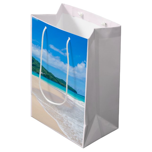 Bolsa De Regalo Mediana Bella Playa Escénica de Destino Tropical (Angulo Anverso)