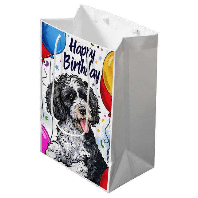 Bolsa De Regalo Mediana Bernedoodle con globos (Angulo Anverso)