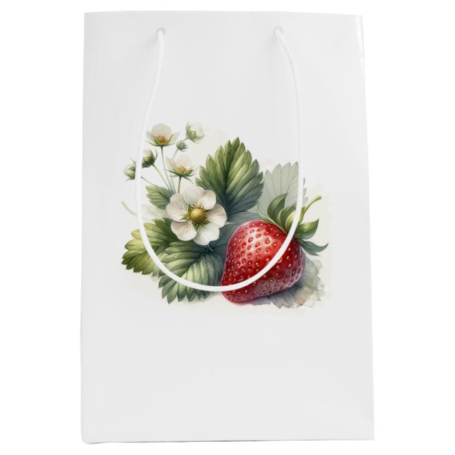 Bolsa De Regalo Mediana Berry Sweet Over Strawberry and Floral Pattern (Anverso)