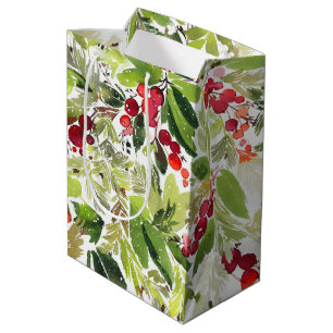 Bolsa De Regalo Mediana Berry y acuarela verde