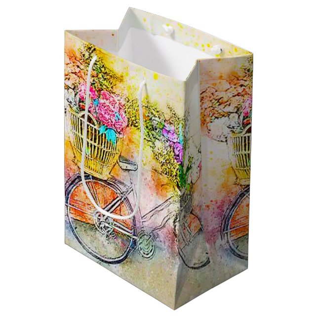 Bolsa De Regalo Mediana Bicicleta y flores (Angulo Anverso)