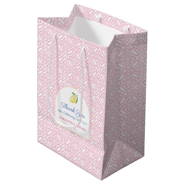 Bolsa De Regalo Mediana Bienvenida a Boda de Lemons Italianos con Azulejos (Angulo Anverso)
