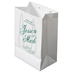 Bolsa De Regalo Mediana Bienvenida a Boda de tipografía con escritura verd