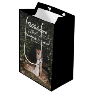 Bolsa De Regalo Mediana Bienvenida a Boda negro elegante de la foto
