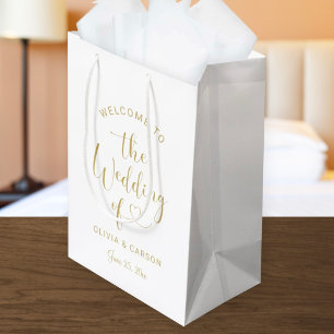 Bolsa De Regalo Mediana Bienvenida a la Boda con Letra de Corazón de Oro M