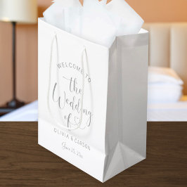 Bolsa De Regalo Mediana Bienvenida a la boda con letra de corazón de plata