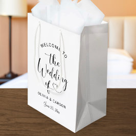 Bolsa De Regalo Mediana Bienvenida a la boda con letra de corazón negro mo