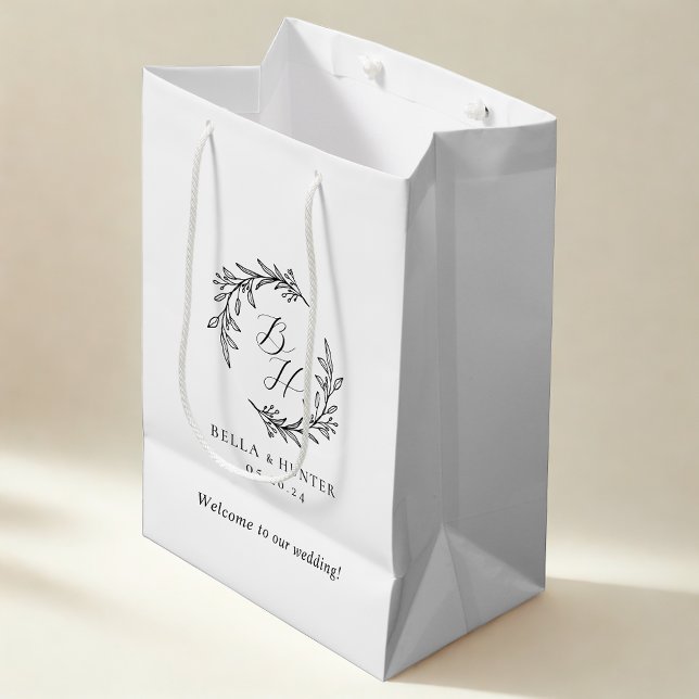 Bolsa De Regalo Mediana Bienvenida al Monograma Inicial del Boda Floral (Subido por el creador)