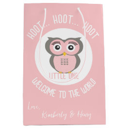 Bolsa De Regalo Mediana Bienvenidos al mundo a los "Hoot de Lechuza Rosa"