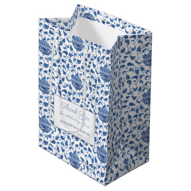 Bolsa De Regalo Mediana Bienvenidos Boda Chinoiserie Azul Y Blanco (Angulo Anverso)