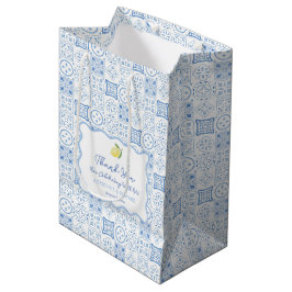 Bolsa De Regalo Mediana Bienvenidos Boho Wavy Border Lemon Blue Tile Boda