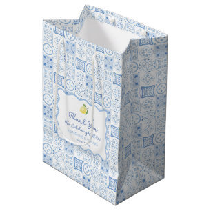 Bolsa De Regalo Mediana Bienvenidos Boho Wavy Border Lemon Blue Tile Boda