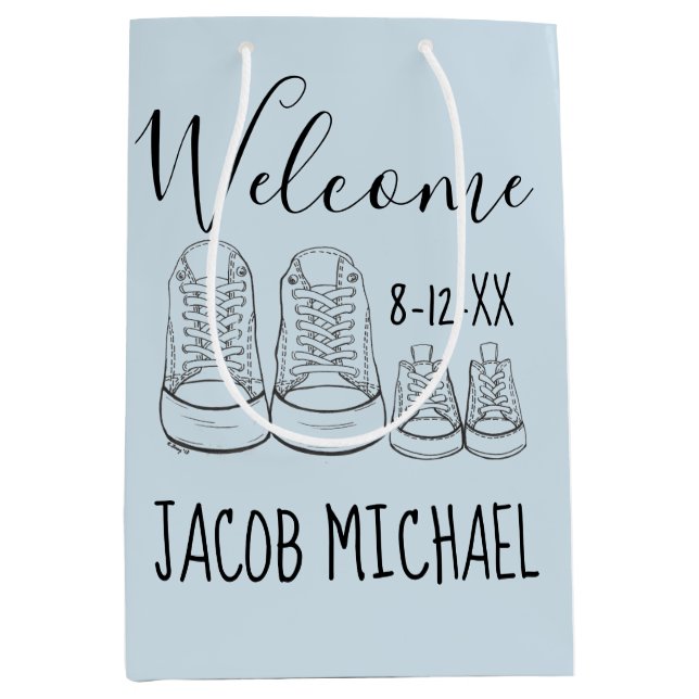 Bolsa De Regalo Mediana BIENVENIDOS Nueva llegada Zapatos Bebés Ducha Niño (Anverso)