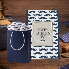 Bolsa De Regalo Mediana Bigote Azul Marino Patrón Feliz Día del Padre