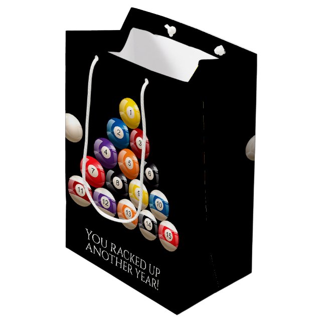 Bolsa De Regalo Mediana Billiards Balls Cumpleaños (Angulo Anverso)