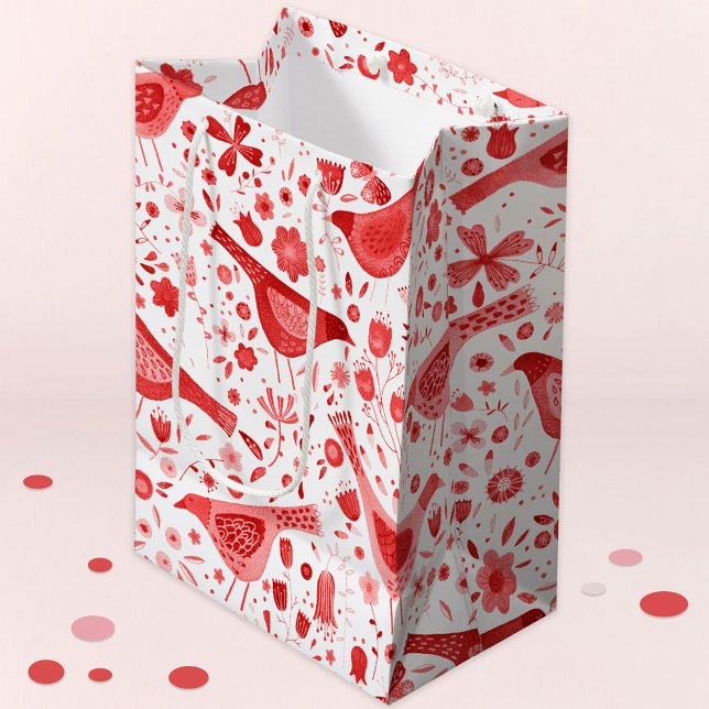 Bolsa De Regalo Mediana Bird Watercolor Rojo (Subido por el creador)