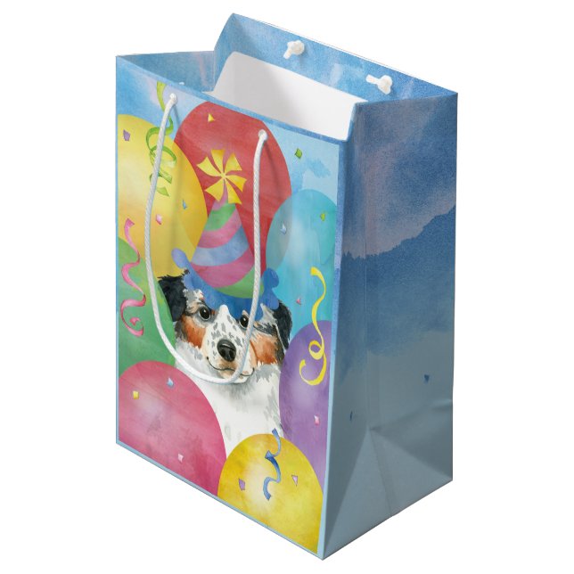 Bolsa De Regalo Mediana Birthday Balloons Aussie (Angulo Anverso)