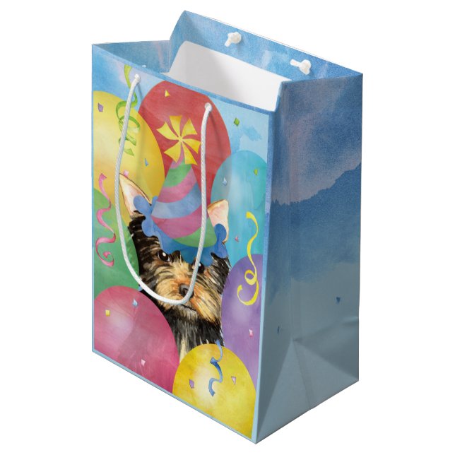 Bolsa De Regalo Mediana Birthday Balloons Yorkie (Angulo Anverso)