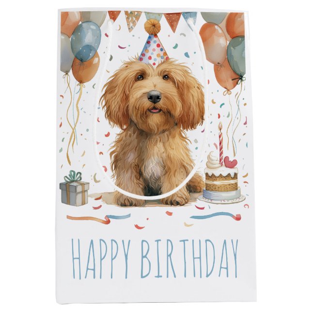 Bolsa De Regalo Mediana Birthday Goldendoodle Dog (Anverso)