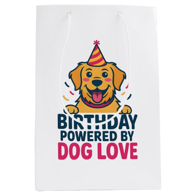 Bolsa De Regalo Mediana Birthday Powered by Dog Love Illustration (Anverso)